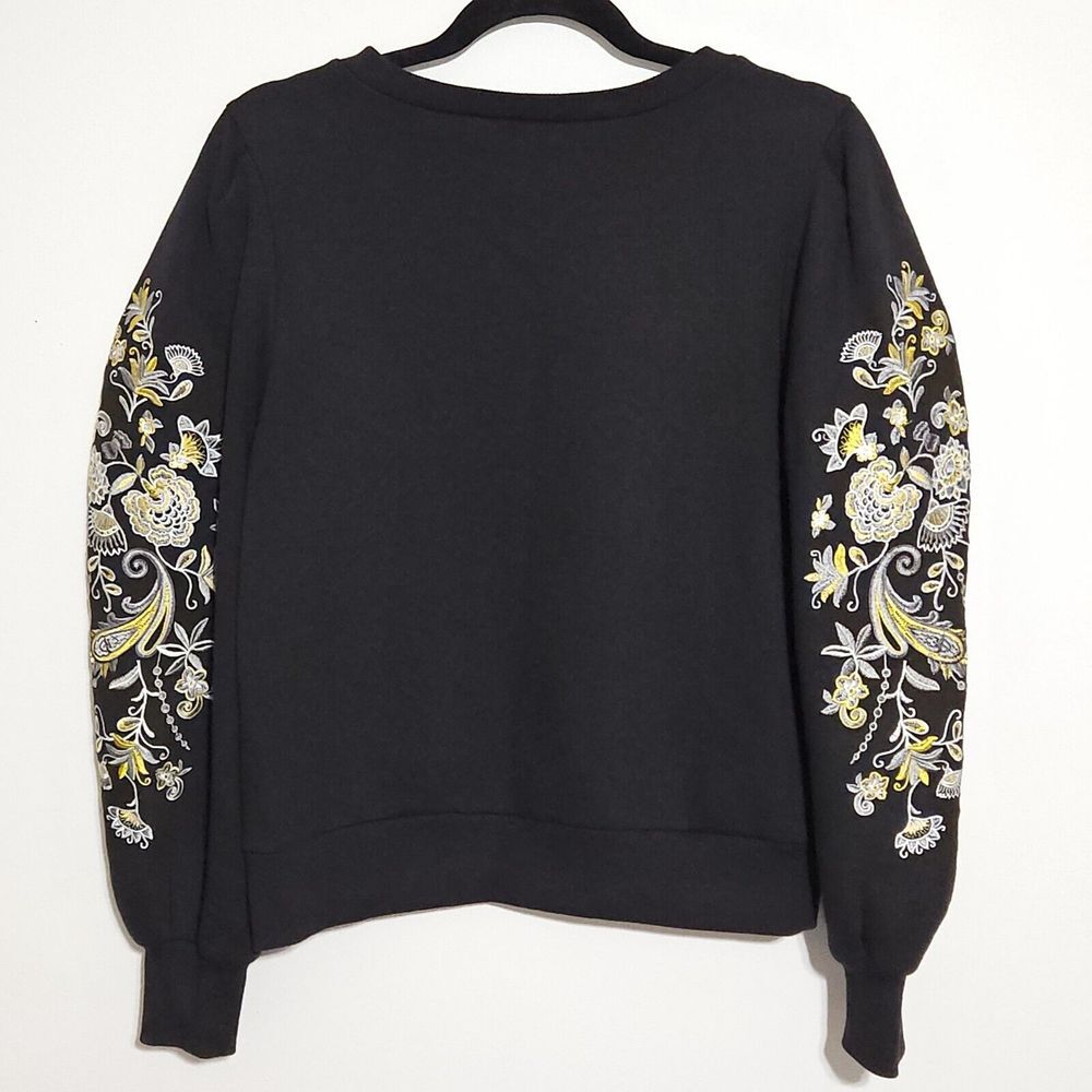 Gabrielle Union Sweatshirt XS Embroidered Long Sleeves Black Floral Paisley Boho - Picture 3 of 8